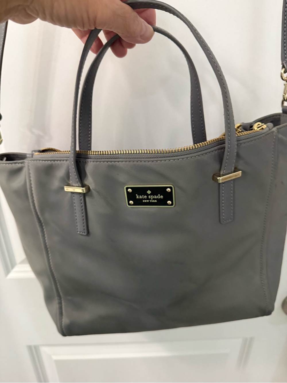 kate spade gray nylon tote with gold hardware